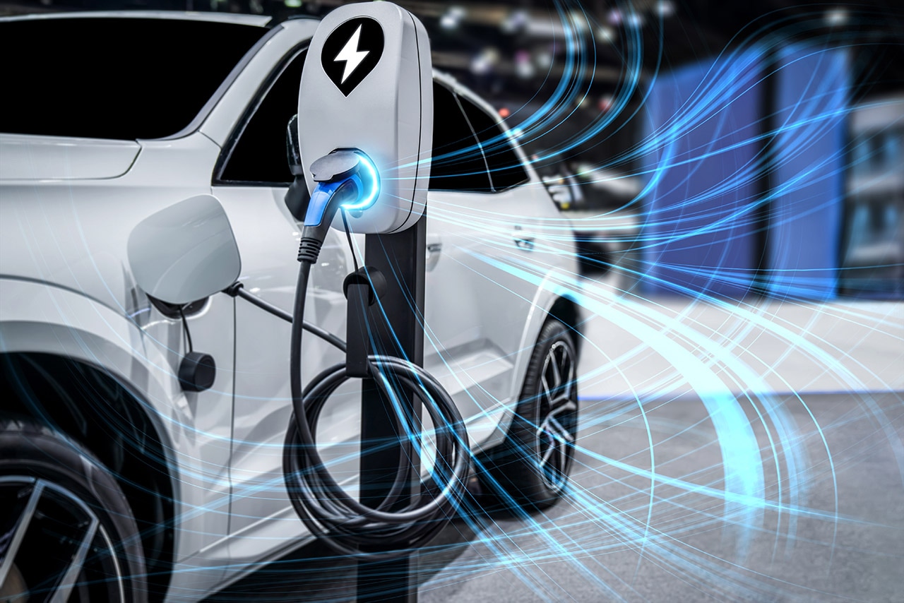 Vivid image of an EV charging