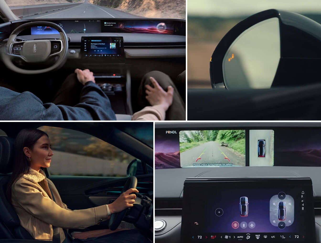 Collage of 2026 Nautilus interior safety features including hands-free driving, blind spot detectors and 360 camera.