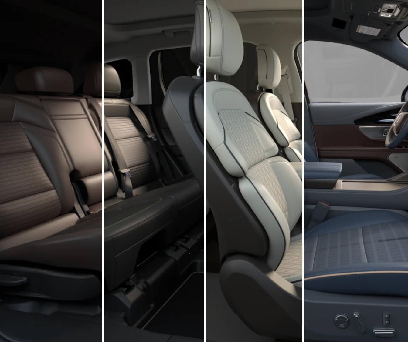 Split cross-section of four Nautilus interior trim colors side-by-side.