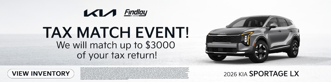 Findlay Kia St. George Tax Refund Vehicle Savings Banner