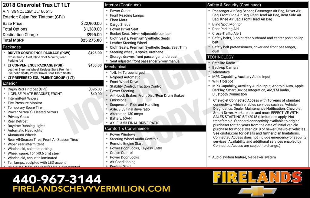 Used 2018 Chevrolet Trax LT with VIN 3GNCJLSB1JL166615 for sale in Vermilion, OH