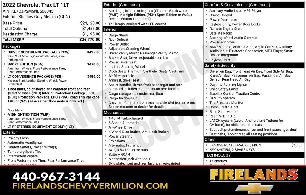 Used 2022 Chevrolet Trax LT with VIN KL7CJPSM5NB568045 for sale in Vermilion, OH