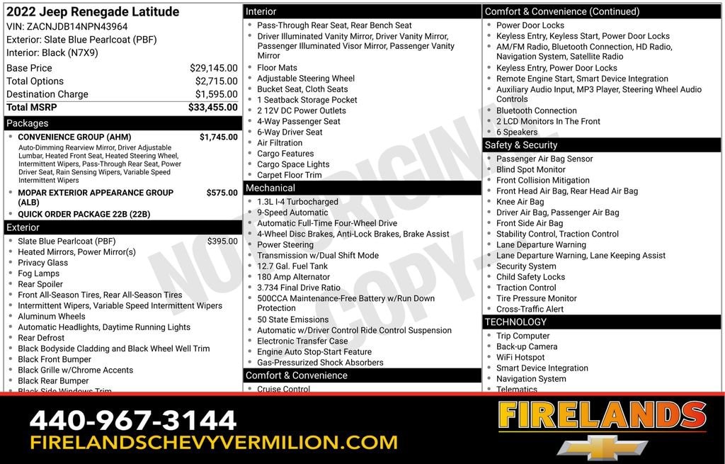 Used 2022 Jeep Renegade Latitude with VIN ZACNJDB14NPN43964 for sale in Vermilion, OH