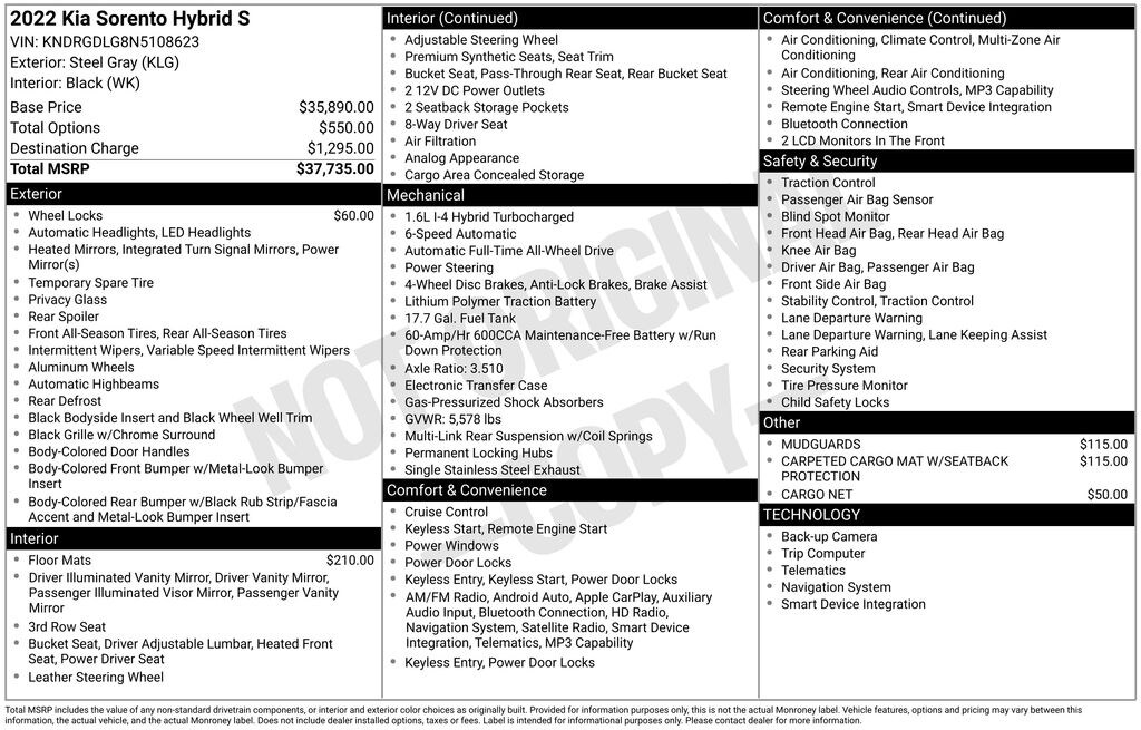 Used 2022 Kia Sorento Hybrid S SUV