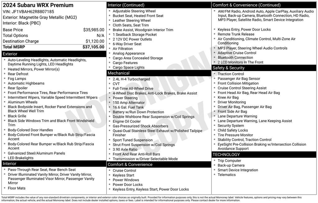 Used 2024 Subaru WRX Premium Sedan