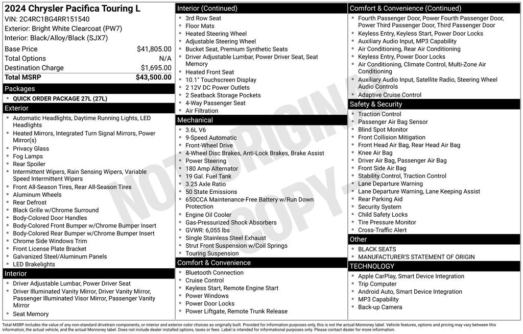 Used 2024 Chrysler Pacifica Touring L Minivan/Van