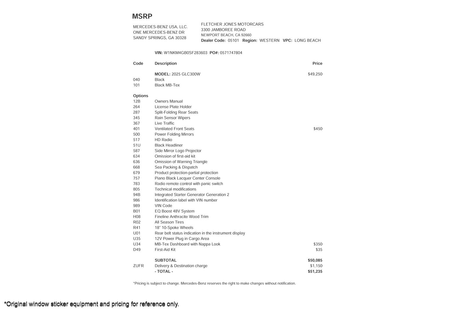 Certified 2025 Mercedes-Benz GLC Base with VIN W1NKM4GB0SF283603 for sale in Signal Hill, CA