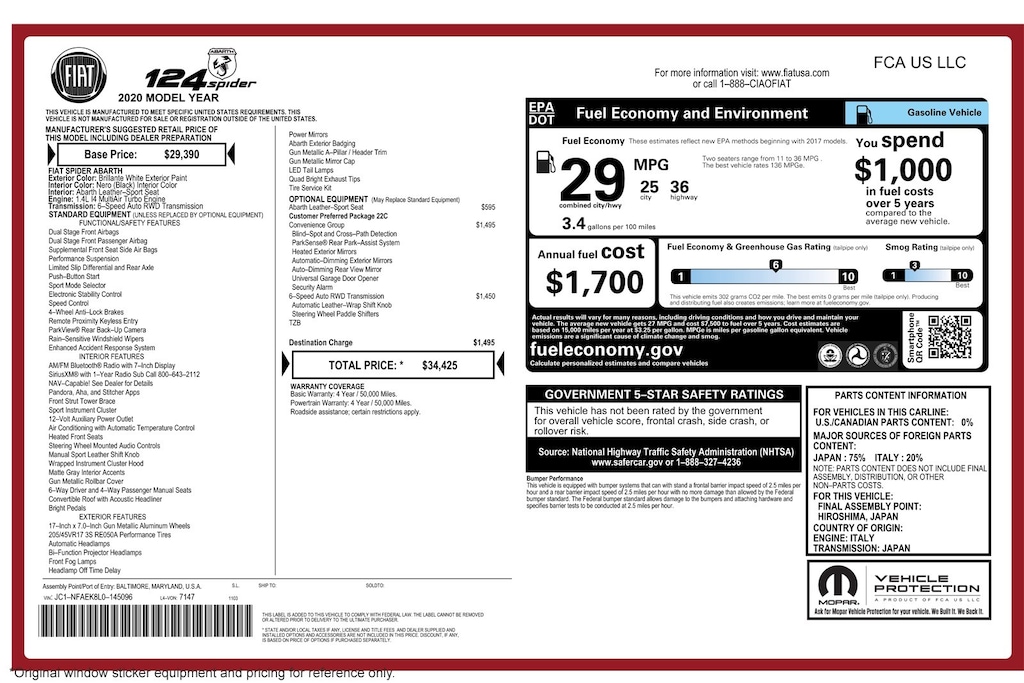 Used 2020 FIAT 124 Spider Abarth Convertible Convertible