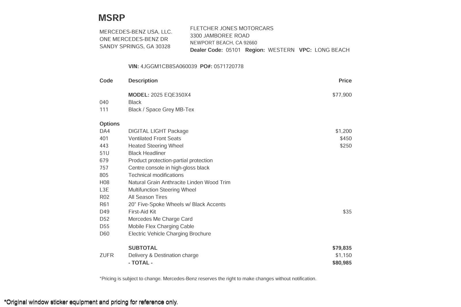 Certified 2025 Mercedes-Benz EQE SUV Base with VIN 4JGGM1CB8SA060039 for sale in Signal Hill, CA