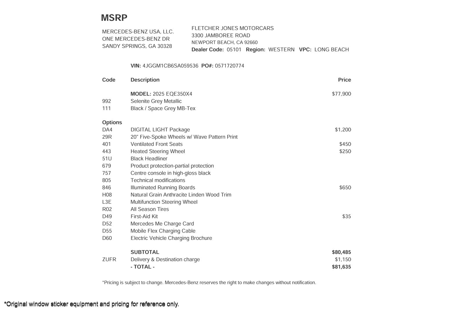 Certified 2025 Mercedes-Benz EQE SUV Base with VIN 4JGGM1CB6SA059536 for sale in Signal Hill, CA