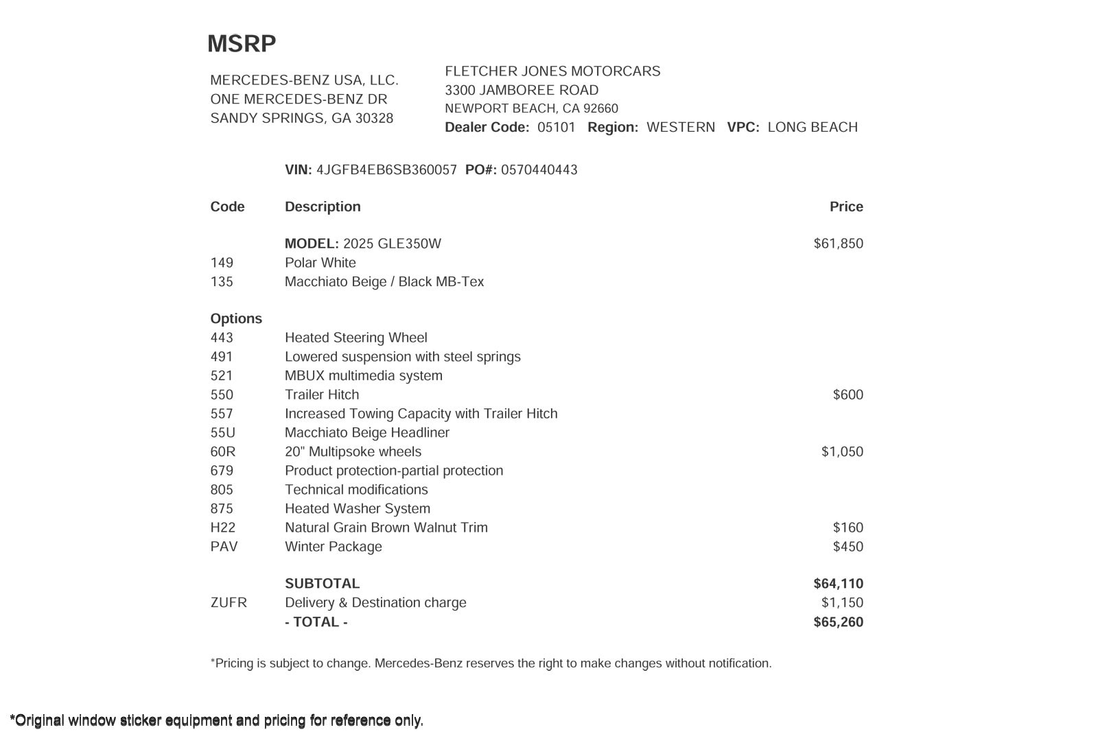 Certified 2025 Mercedes-Benz GLE GLE350 with VIN 4JGFB4EB6SB360057 for sale in Signal Hill, CA