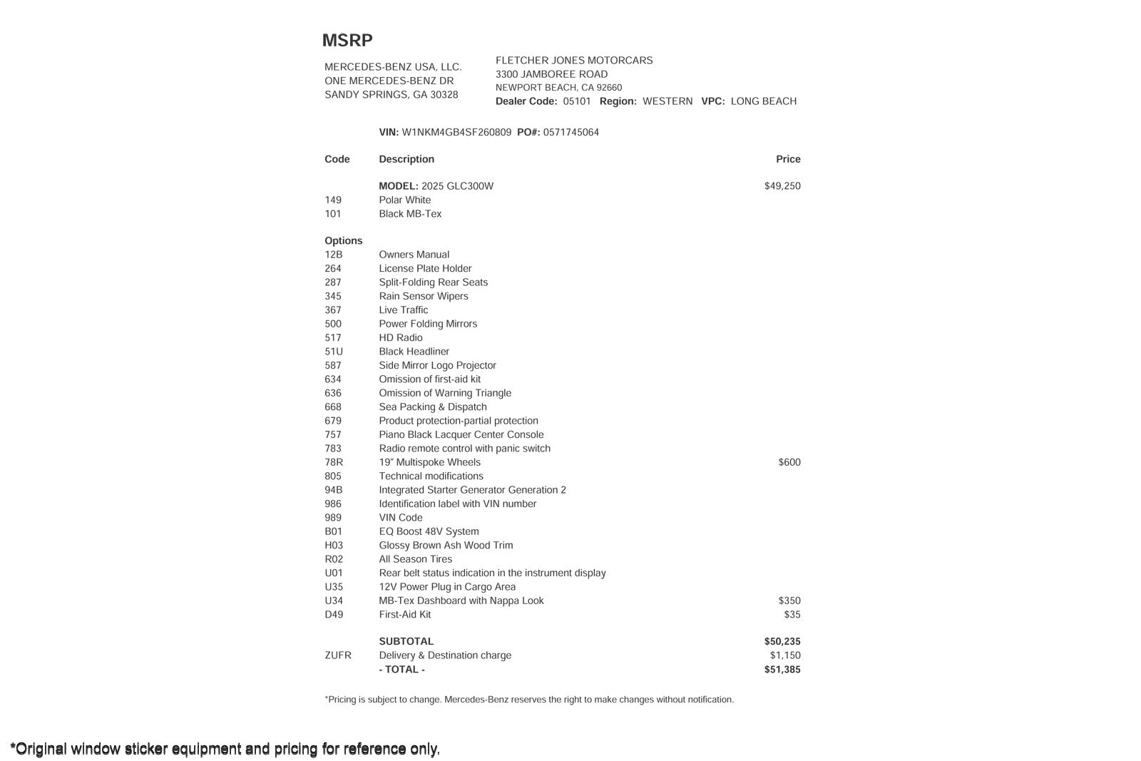 Certified 2025 Mercedes-Benz GLC Base with VIN W1NKM4GB4SF260809 for sale in Signal Hill, CA