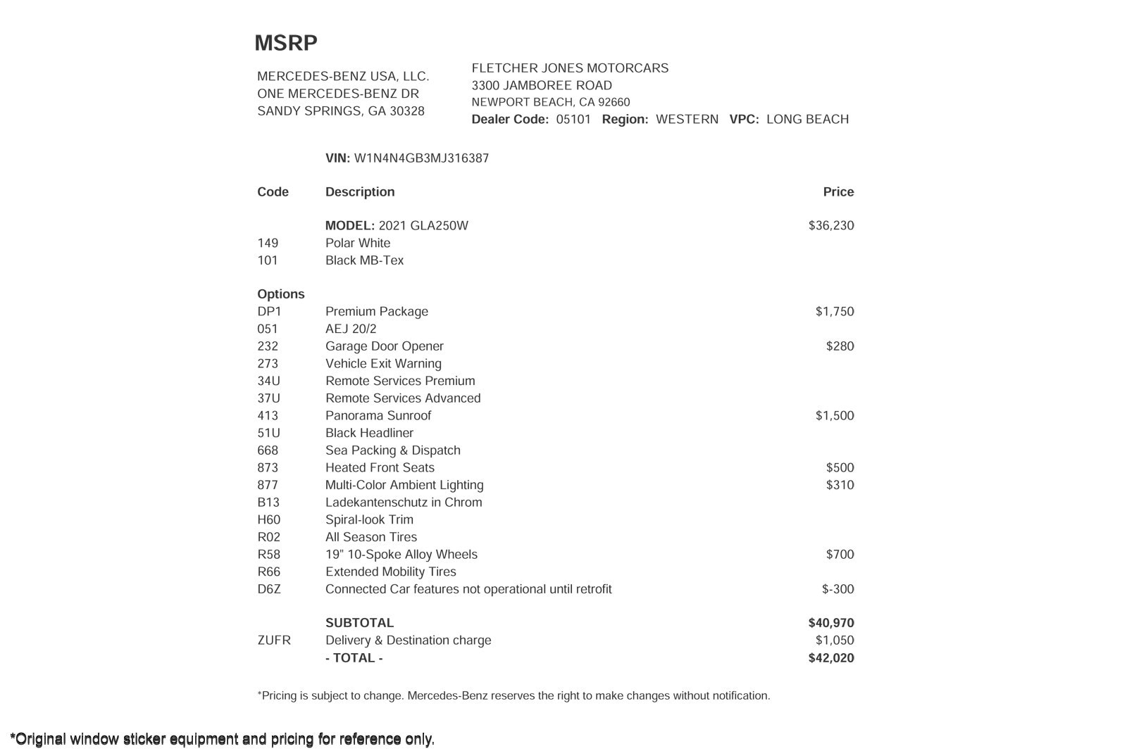 Certified 2021 Mercedes-Benz GLA GLA250 with VIN W1N4N4GB3MJ316387 for sale in Costa Mesa, CA