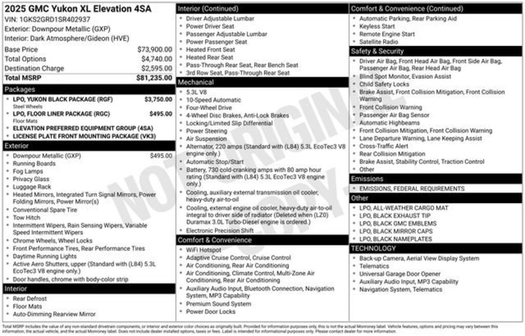 New 2025 GMC Yukon XL Elevation SUV