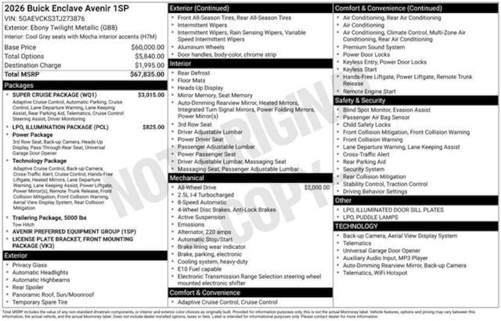New 2026 Buick Enclave Avenir SUV