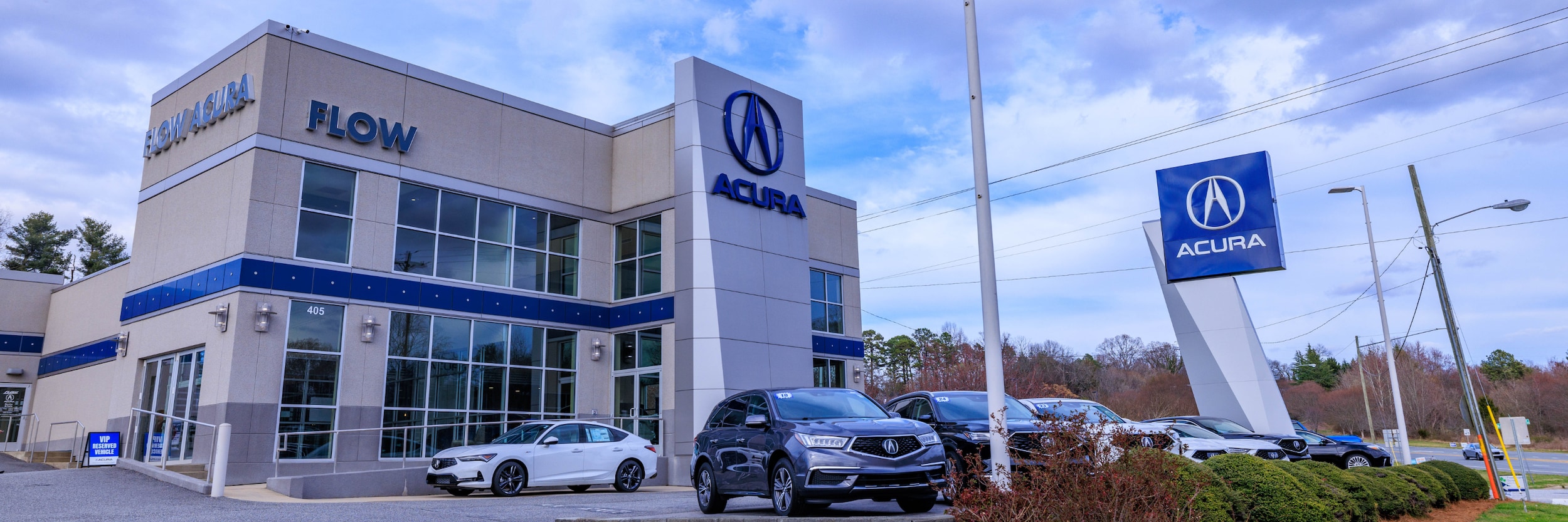 Storefront of Flow Acura dealership located in Winston Salem NC