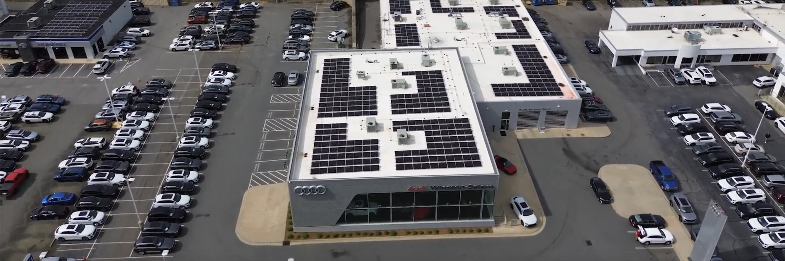 New solar panels installed on the rooftop of the Audi dealership in Winston Salem, NC