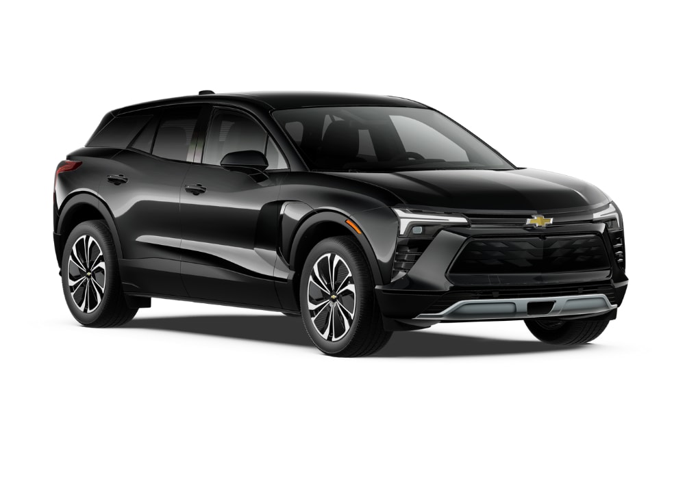 Black 2025 Chevy Blazer EV in front of a white background