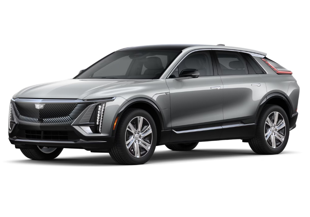 new-cadillac-lyriq-for-sale.jpg Stock photo of a silver 2024 Cadillac Lyriq electric SUV for sale