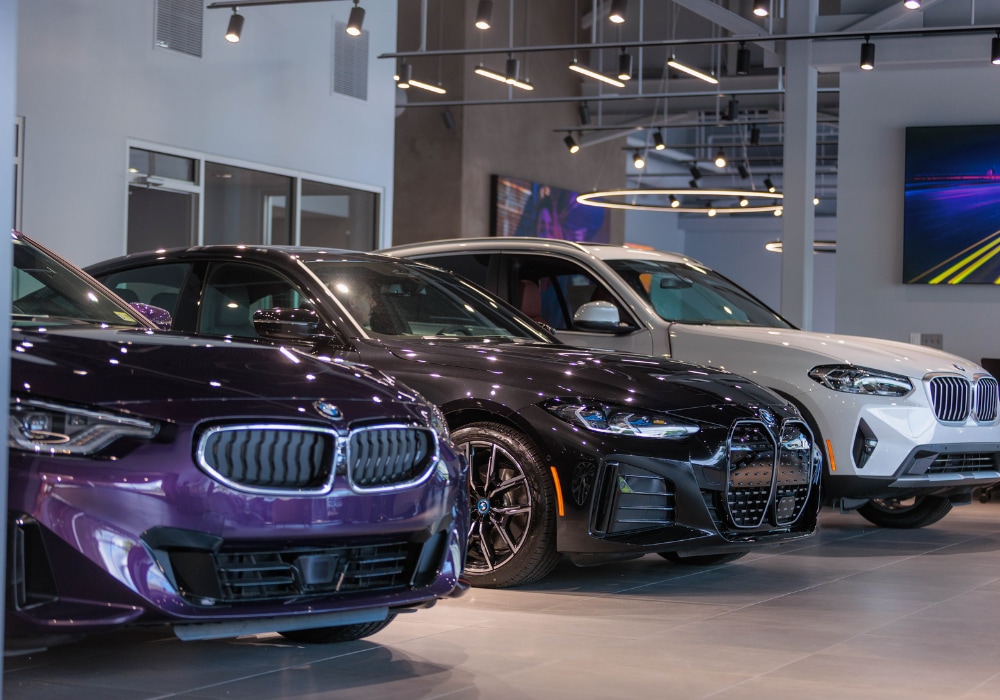 new-bmw-cars-for-sale-charlottesville.png Lineup of BMW cars for sale inside the BMW of Charlottesville showroom