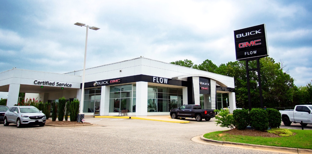 Storefront of Flow Buick GMC dealership located in Fayetteville NC