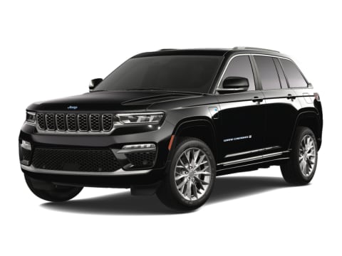 Black Jeep Grand Cherokee in front of a white background