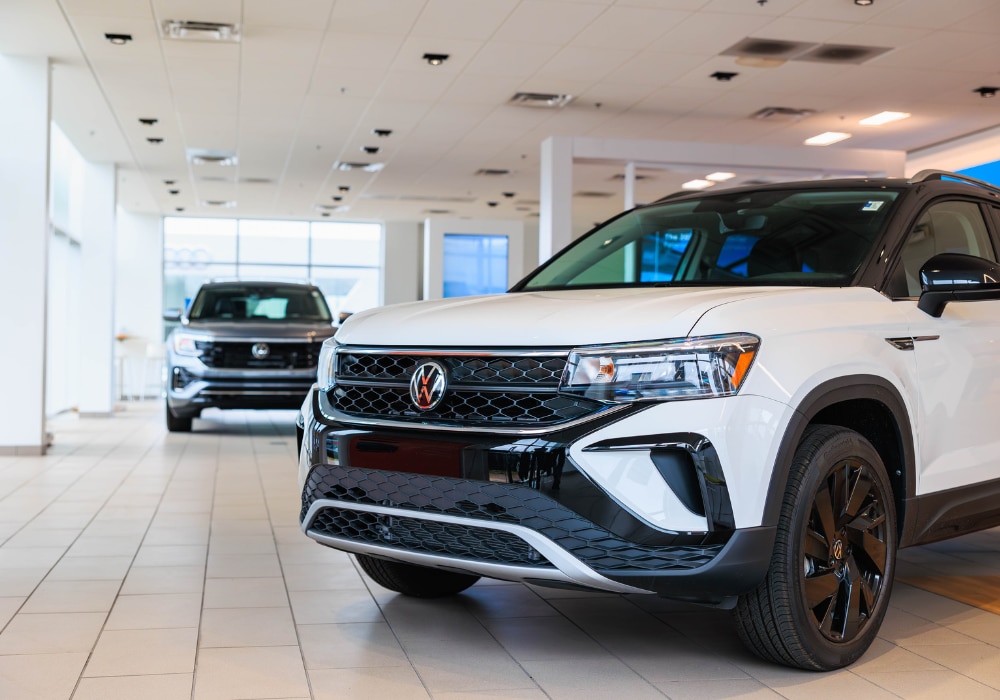 Volkswagen SUV parked inside the showroom at Flow Volkswagen of Burlington