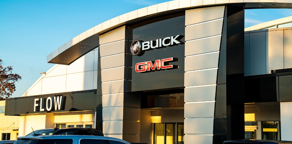 Storefront of Flow Buick GMC dealership located in Greensboro NC