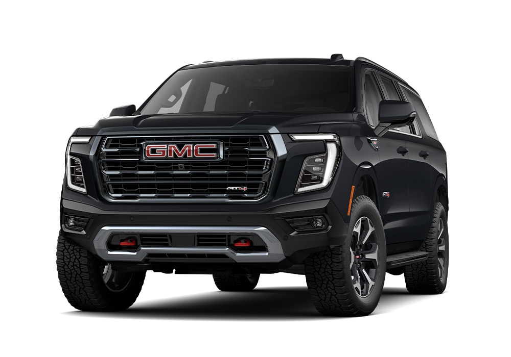 2025-gmc-yukon-xl-for-sale.jpg Black 2025 GMC Yukon XL. Photo shows the front of the car where a GMC logo is visible on the front grille