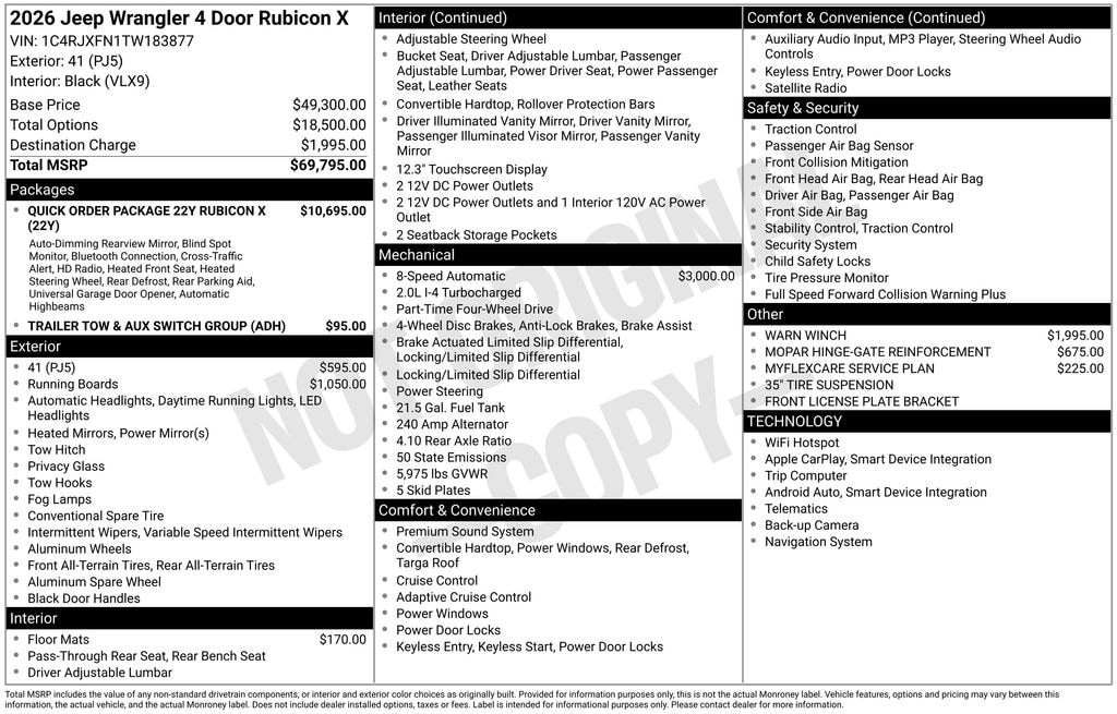 New 2026 Jeep Wrangler 4-DOOR RUBICON X Sport Utility