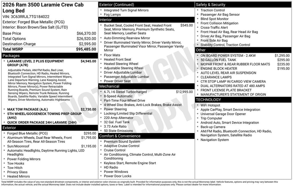New 2026 Ram 3500 LARAMIE CREW CAB 4X4 8' BOX Pickup