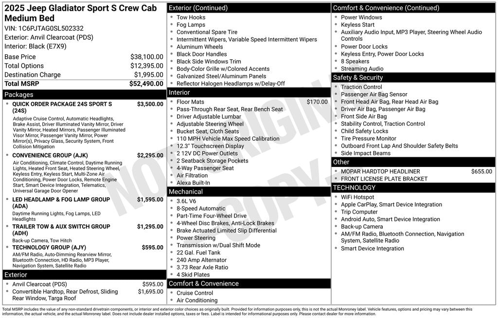 New 2025 Jeep Gladiator SPORT S 4X4 Pickup