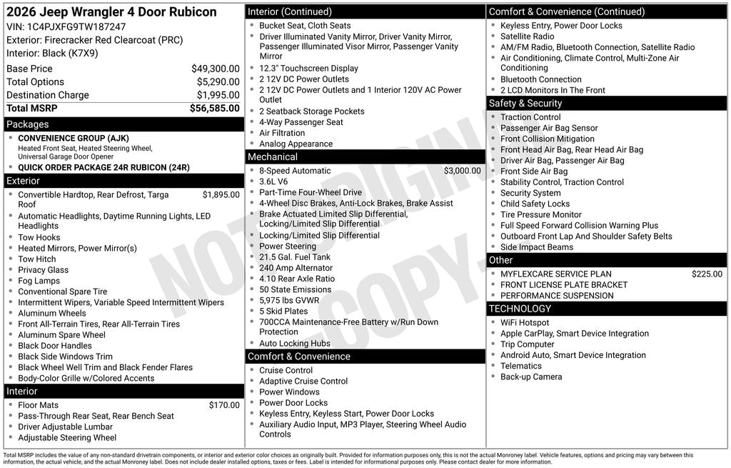 New 2026 Jeep Wrangler 4-DOOR RUBICON Sport Utility