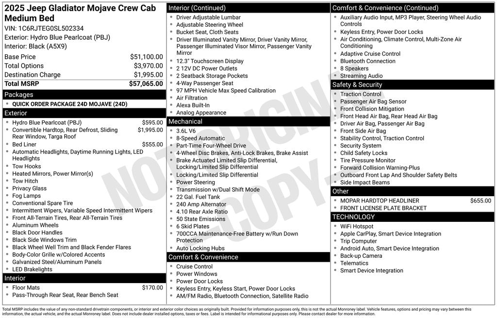 New 2025 Jeep Gladiator MOJAVE 4X4 Pickup