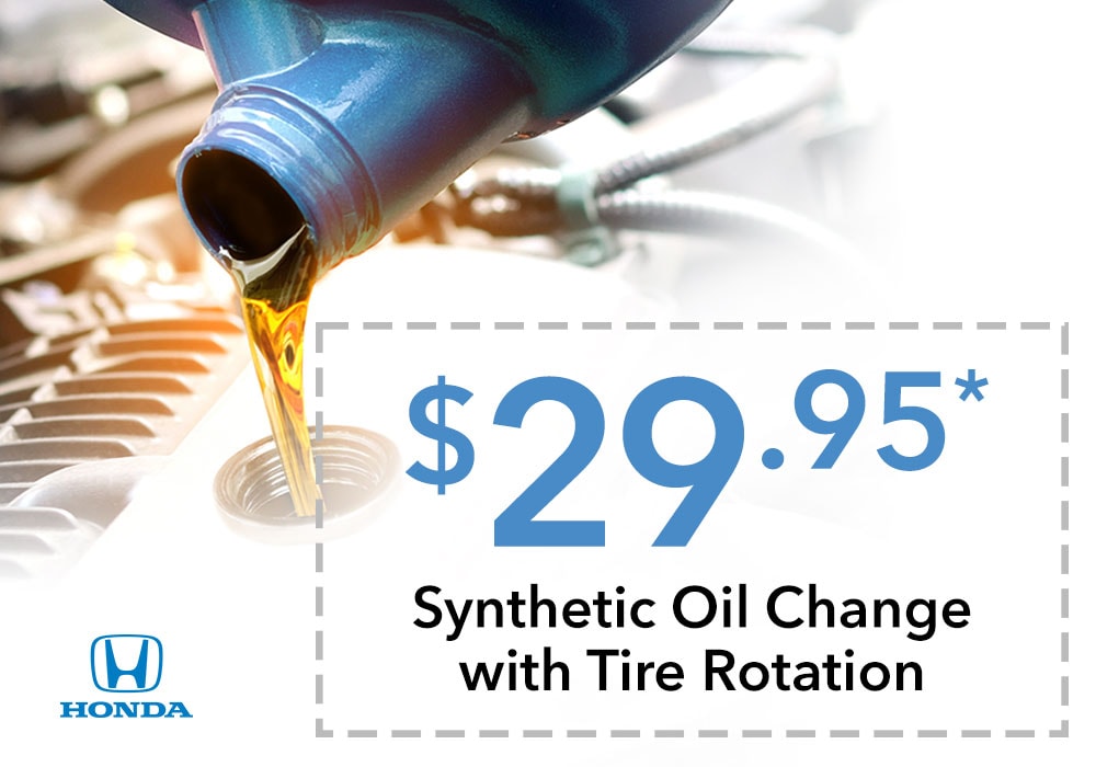 29.95 synthetic oil change with tire rotation at Flow Honda in Winston-Salem