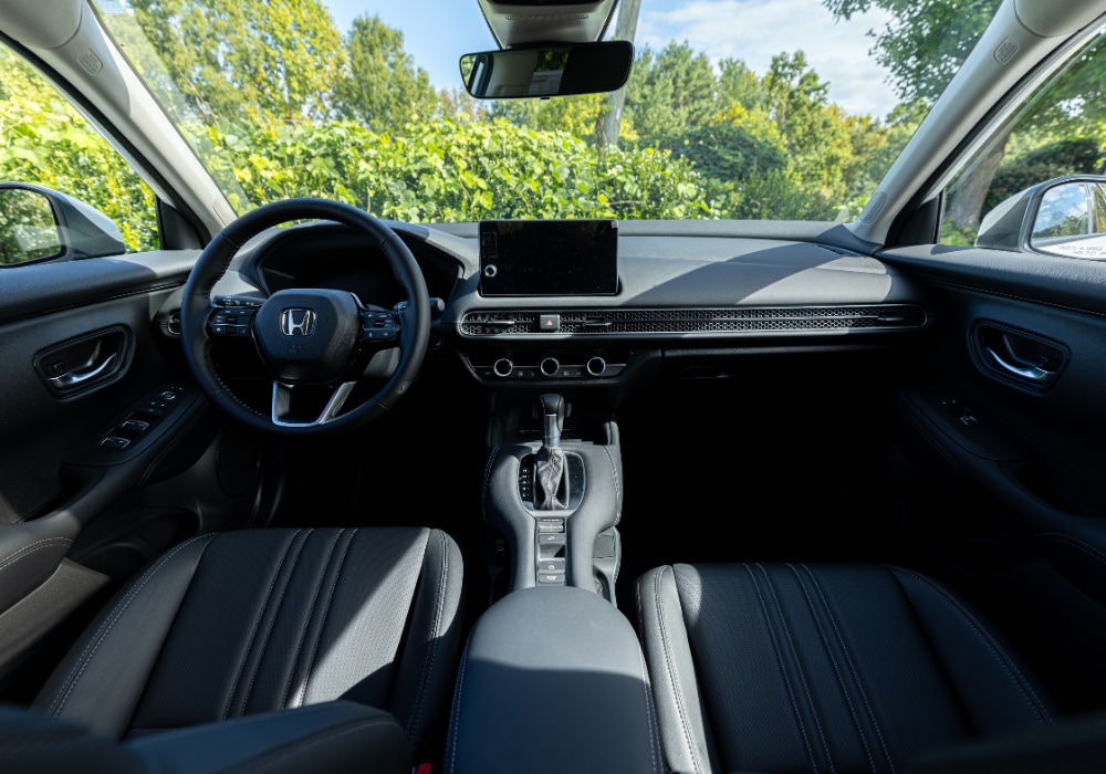 Honda HR-V interior showing the steering wheel and interior front dash, including the infotainment
