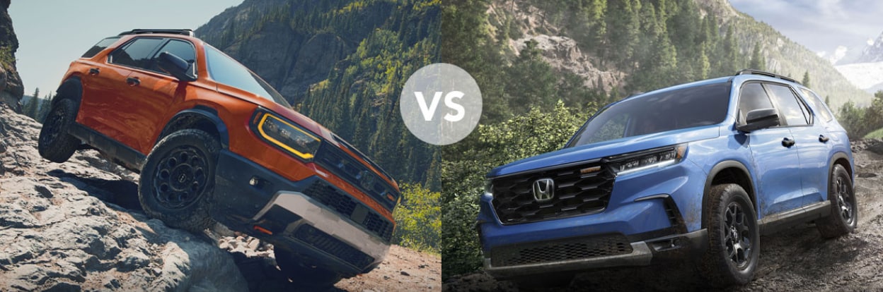 Honda Passport and Pilot shown next to each other in a comparison graphic