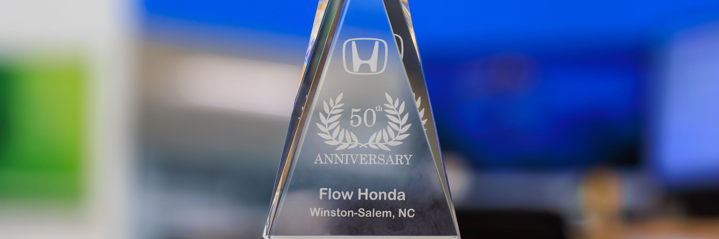 plaque awarded to Flow Honda in Winston-Salem to commemorate the dealership's 50th anniversary