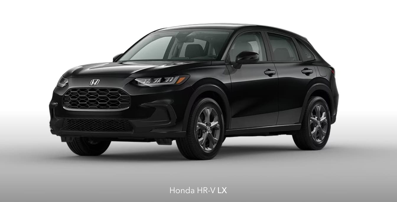 A sleek, black Honda HR-V LX is shown on a white background.