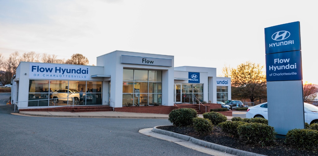 Storefront of Flow Hyundai dealership in Charlottesville Va