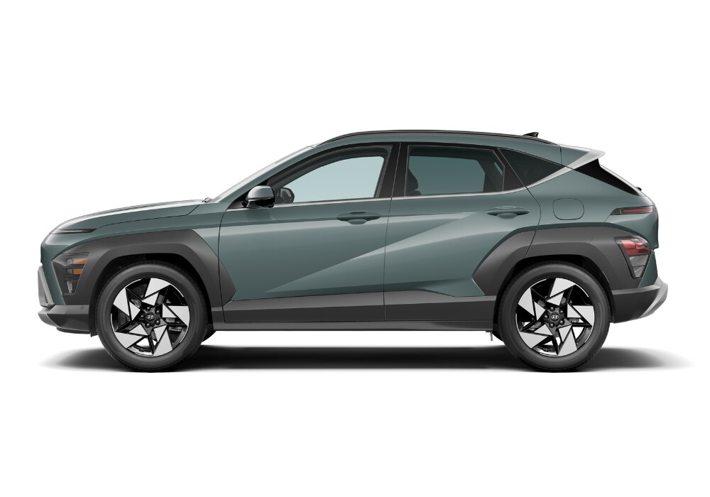 Driver's side view of a 2025 Hyundai Kona in front of a white background