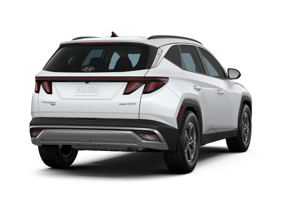 Rear view of a new Hyundai Tucson in front of a white background