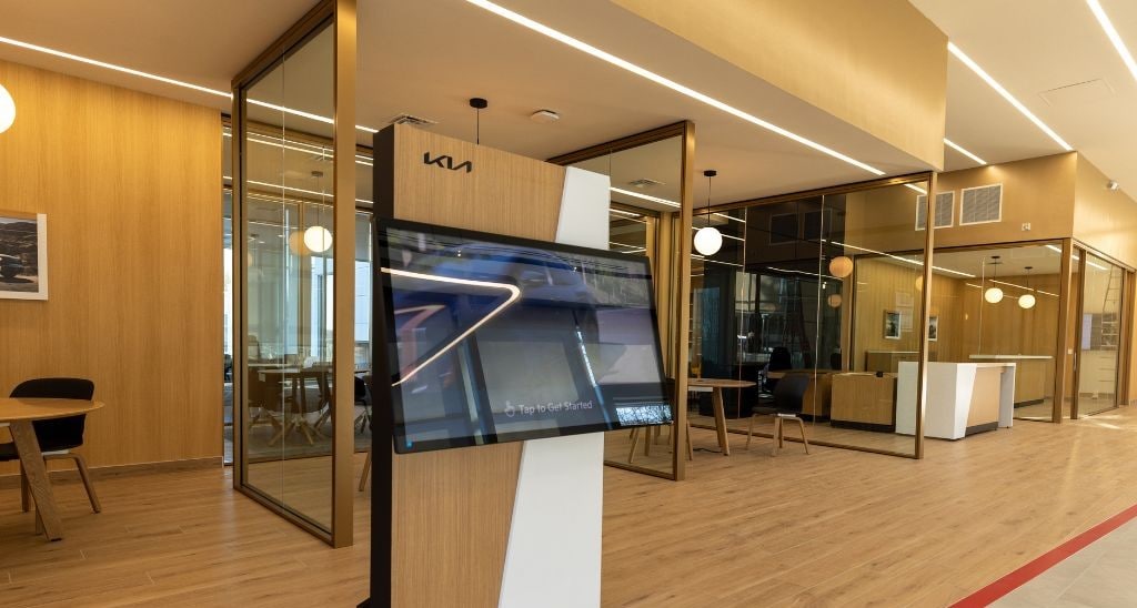 Interior view of brand new Kia showroom in Charlottesville, Virginia