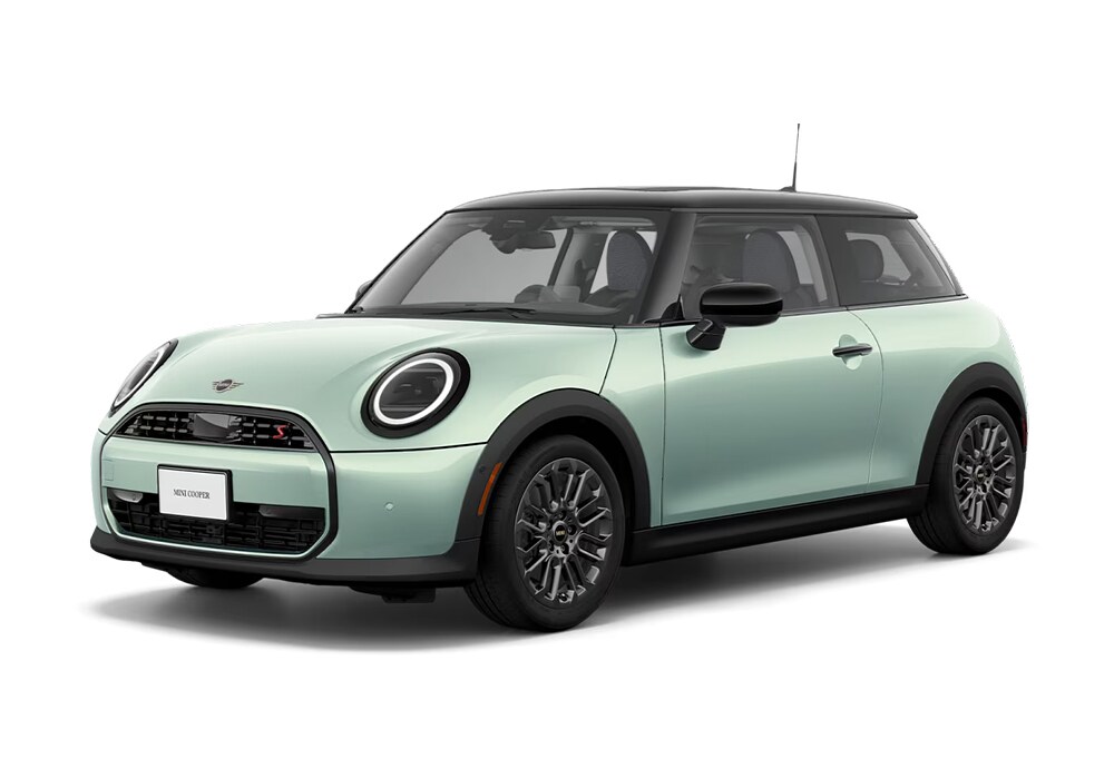 electric-mini-cooper-winston-salem.jpg Light green 2025 MINI Electric Hardtop 2Door shown from a front 3/4 angle.