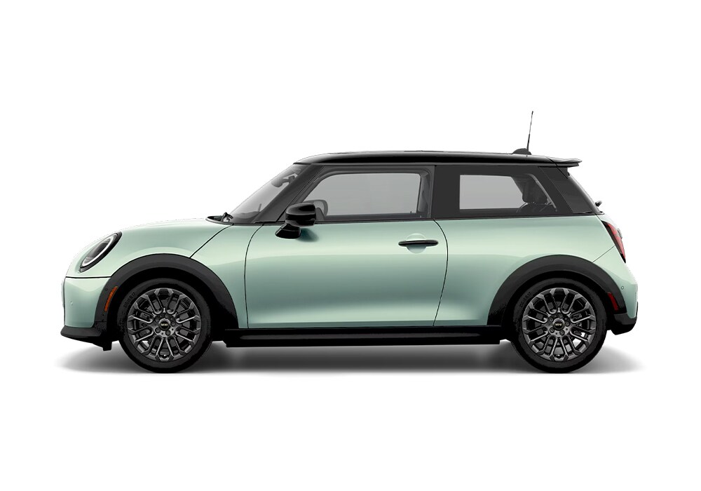 eletric-hardtop-2door-flow-mini.jpg Driver's side exterior view of a green MINI cooper Electric Hardtop 2Door