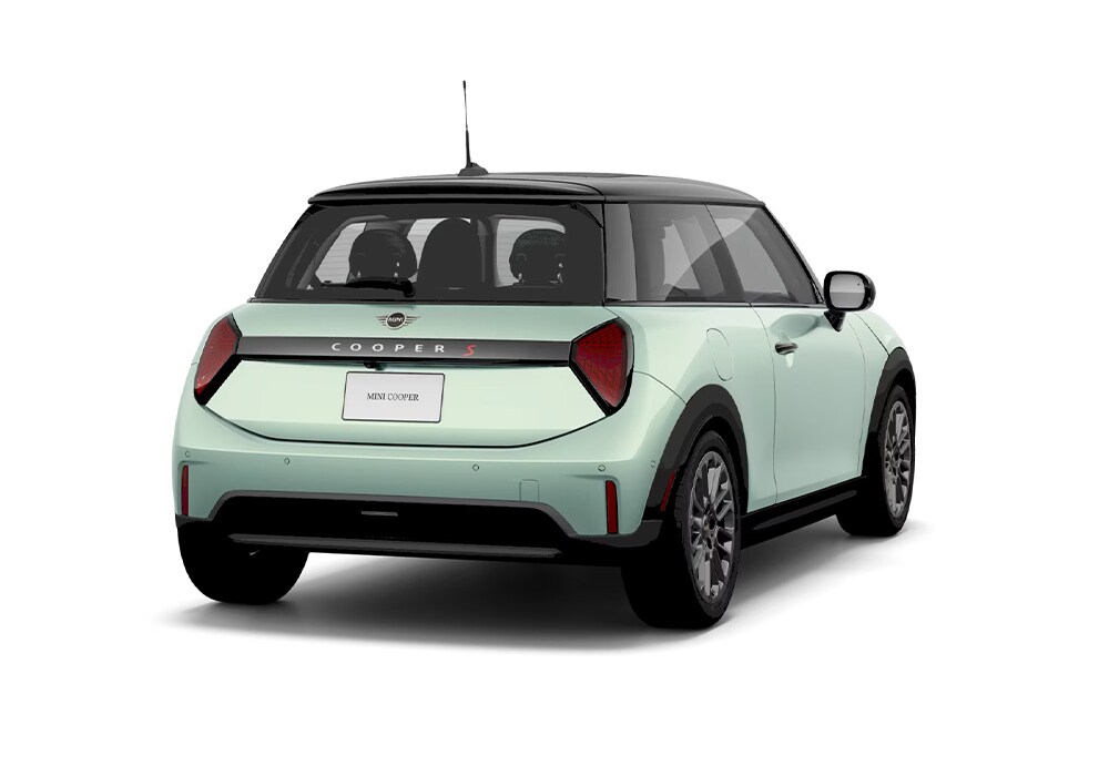 mini-eletric-hardtop-2door-for-sale.jpg Rear exterior view of a light green 2025 MINI Electric Hardtop 2Door