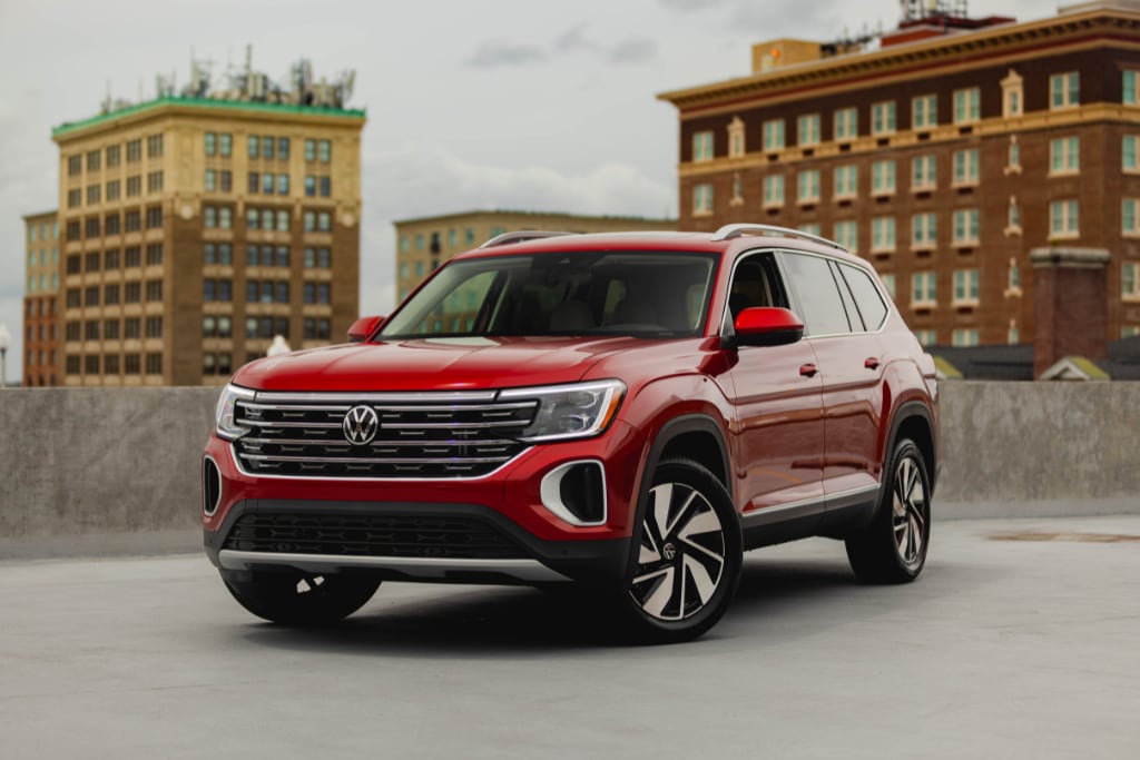 A vibrant red Volkswagen Atlas SUV