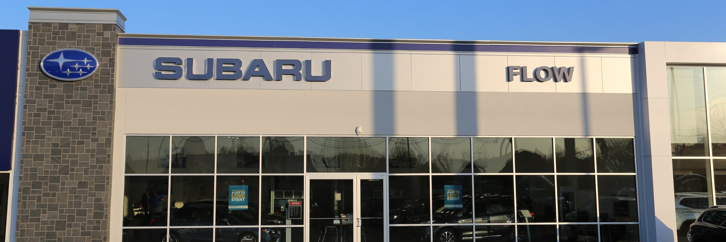 Storefront of Flow Subaru dealership in Burlington NC