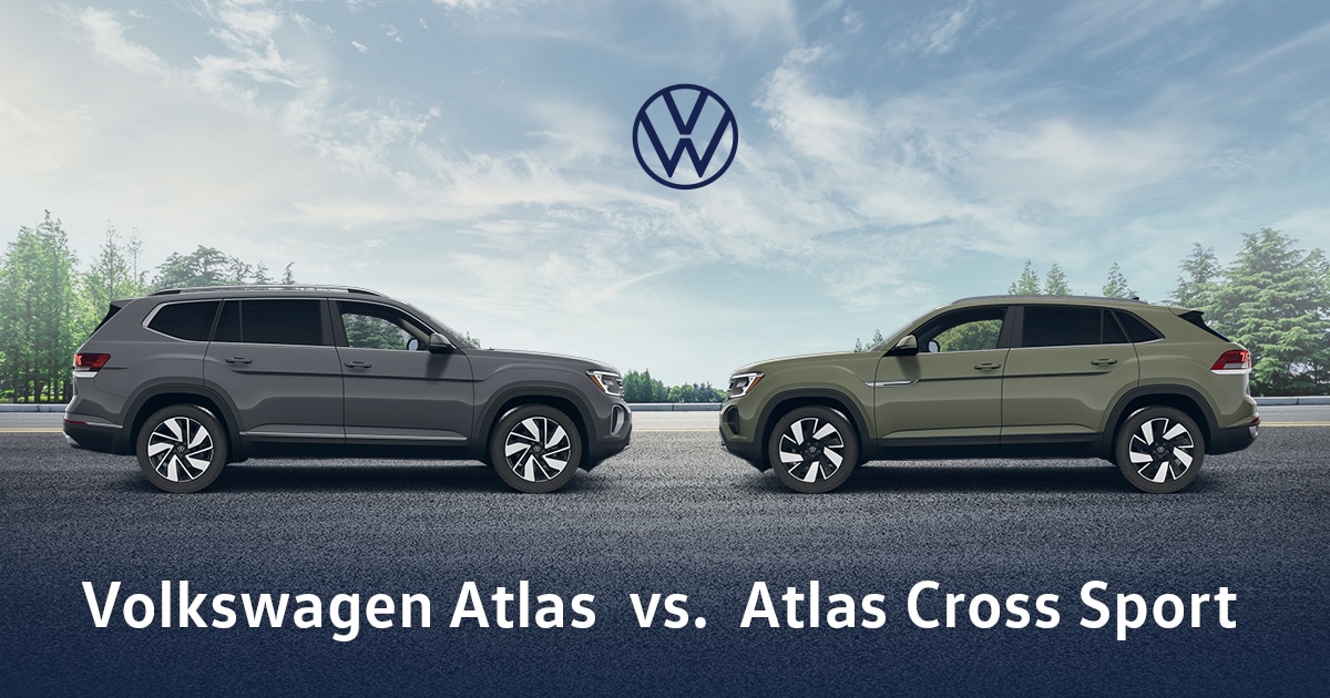 Volkswagen Atlas and Volkswagen Atlas Cross Sport in front of a natural background