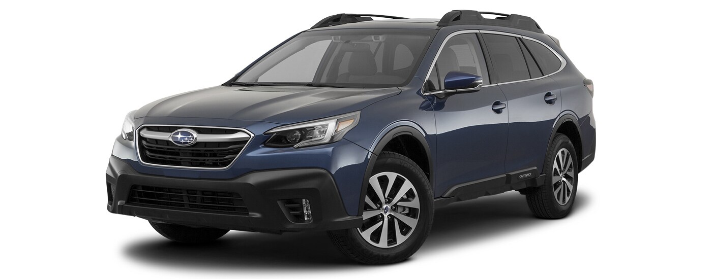 A blue 2022 Subaru Outback Premium is shown angled left.